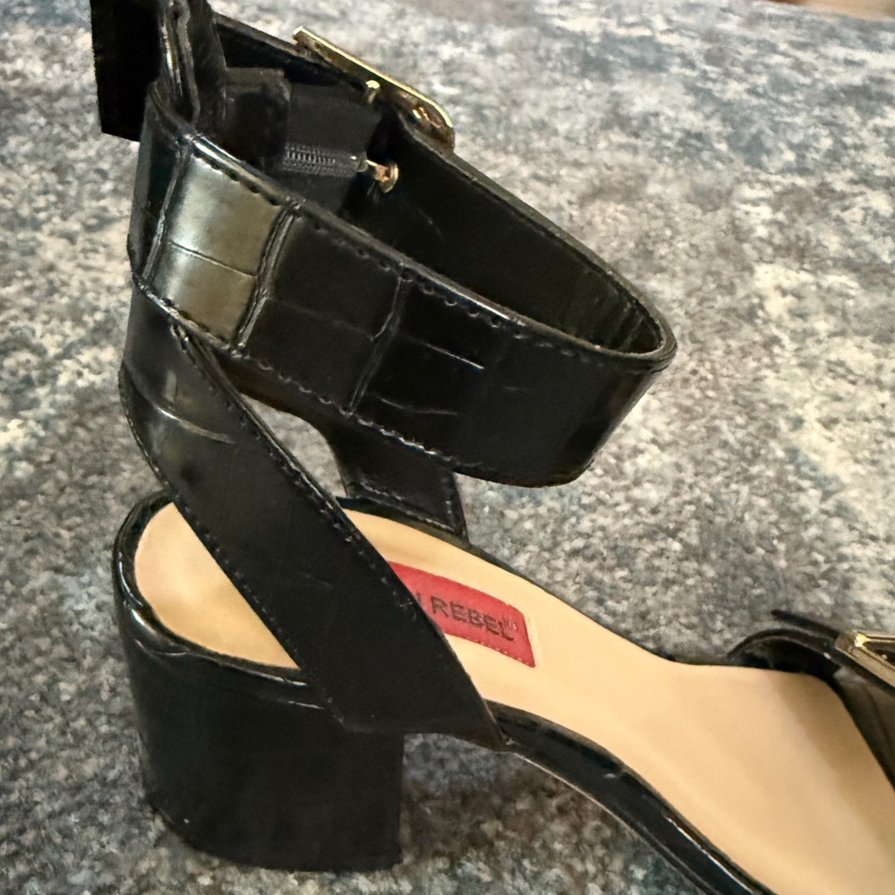 ASOS Black Croc-Embossed Heeled Sandals - Picture 7 of 10